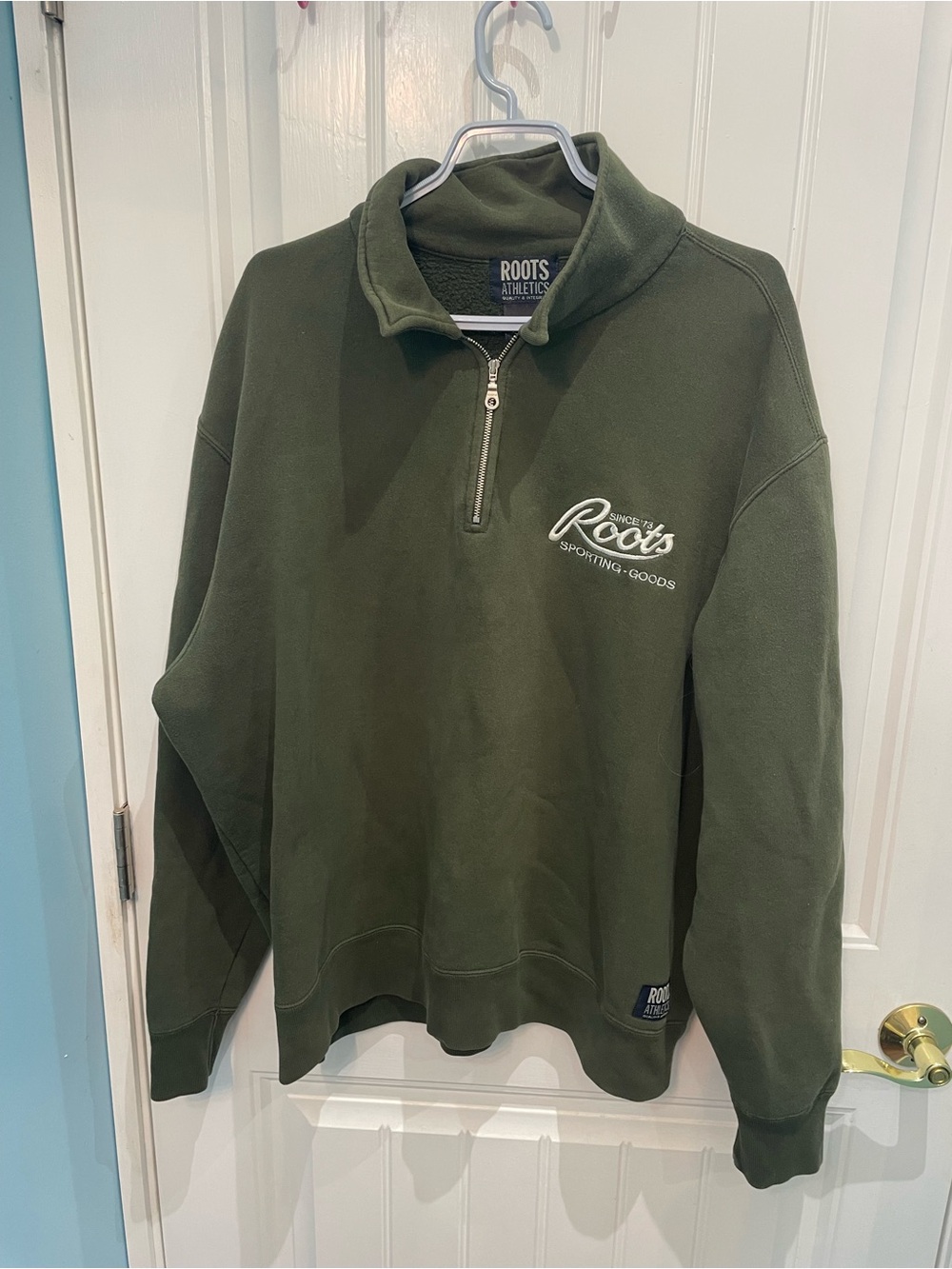 Roots Men's Dark Olive Green Half-Zip Sweater